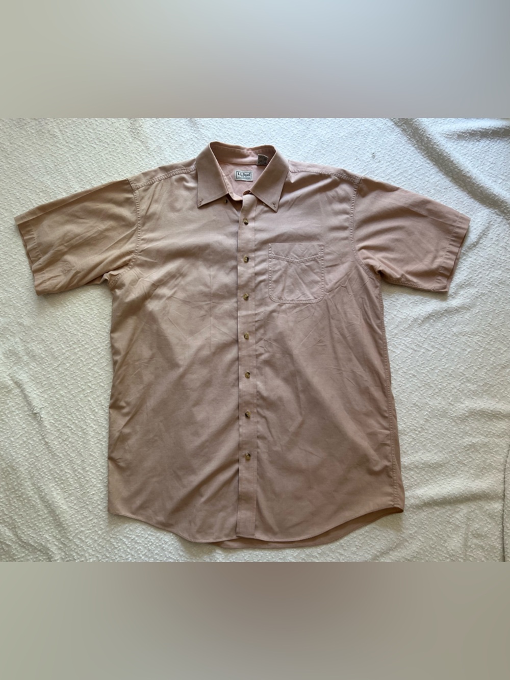 L.L. Bean Men's Large Tall Khaki Short Sleeve Button Down Shirt